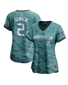 Women's Texas Rangers #2 Marcus Semien Teal 2023 All-star Stitched Baseball Jersey(Run Small)