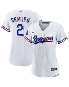 Women's Texas Rangers #2 Marcus Semien White 2023 World Series Champions Stitched Baseball Jersey(Run Small)