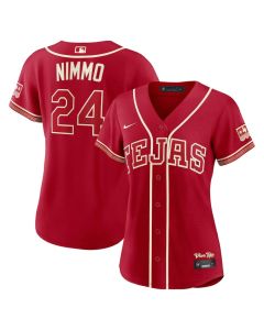 Women's Texas Rangers #24 Brandon Nimmo Red 2026 City Connect Stadium Jersey