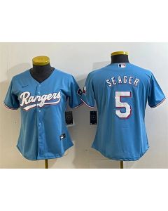 Women's Texas Rangers #5 Corey Seager Blue With Patch Stitched Baseball Jersey(Run Small)