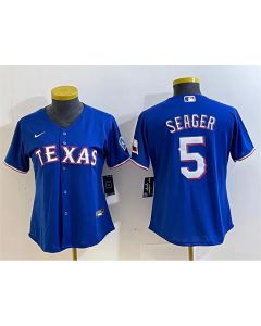 Women's Texas Rangers #5 Corey Seager Royal With Patch Stitched Baseball Jersey(Run Small)