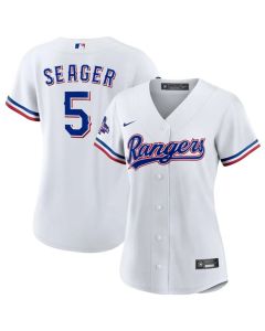 Women's Texas Rangers #5 Corey Seager White 2023 World Series Champions Stitched Baseball Jersey(Run Small)