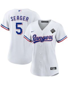 Women's Texas Rangers #5 Corey Seager White 2023 World Series Stitched Baseball Jersey(Run Small)