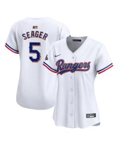 Women's Texas Rangers #5 Corey Seager White 2024 Gold Collection Stitched Baseball Jersey(Run Small)