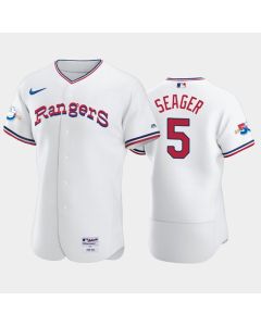 Women's Texas Rangers #5 Corey Seager White 50th Anniversary Throwback Stitched Jersey(Run Small)