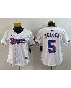 Women's Texas Rangers #5 Corey Seager White Gold Stitched Baseball Jersey(Run Small)