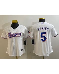 Women's Texas Rangers #5 Corey Seager White With Patch Stitched Baseball Jersey(Run Small)