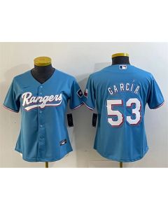 Women's Texas Rangers #53 Adolis Garcia Blue With Patch Stitched Baseball Jersey(Run Small)