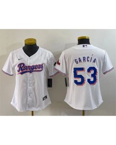 Women's Texas Rangers #53 Adolis Garcia White With Patch Stitched Baseball Jersey(Run Small)