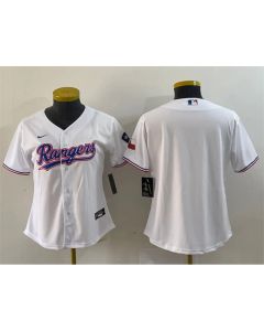 Women's Texas Rangers Blank White With Patch Stitched Baseball Jersey(Run Small)