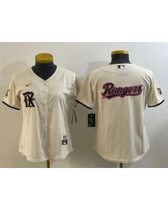 Women's Texas Rangers Cream Team Big Logo 2023 City Connect Stitched Baseball Jersey(Run Small)