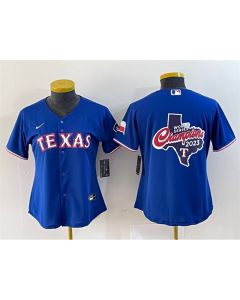 Women's Texas Rangers Royal 2023 World Series Champions Big Logo With Patch Stitched Baseball Jersey(Run Small)