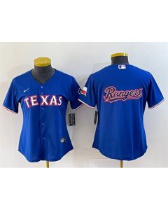 Women's Texas Rangers Royal Team Big Logo With Patch Stitched Baseball Jersey(Run Small)