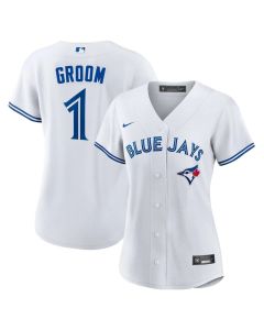 Women's Toronto Blue Jays #1 Groom White Home Replica Jersey (Blue White)