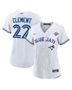 Women's Toronto Blue Jays #22 Ernie Clement 2025 World Series White Home Replica Jersey
