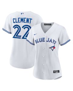 Women's Toronto Blue Jays #22 Ernie Clement White Home Replica Jersey (Blue White)