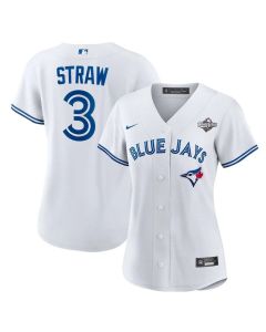 Women's Toronto Blue Jays #3 Myles Straw White Home Replica Jersey (Blue White)