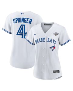 Women's Toronto Blue Jays #4 George Springer White 2025 World Series Home Replica Player Jersey