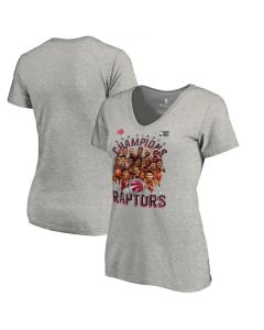 Women's Toronto Raptors Heather Charcoal 2019 NBA Finals Champions Caricature Roster V-Neck T-Shirt