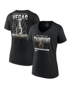 Women's Vegas Golden Knights Black 2023 Stanley Cup Champions Signature Roster V-Neck T-Shirt