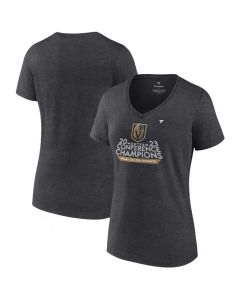 Women's Vegas Golden Knights Heather Charcoal 2023 Western Conference Champions Locker Room V-Neck T-Shirt