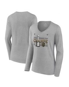 Women's Vegas Golden Knights Heather Gray 2023 Stanley Cup Champions Locker Room Long Sleeve V-Neck T-Shirt