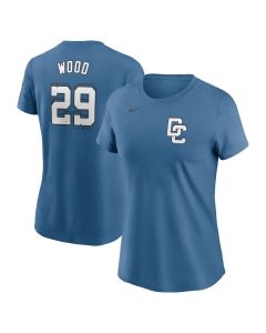 Women's Washington Nationals #29 James Wood Blue 2025 City Connect Fuse Name & Number 2.0 T-Shirt (Blue)