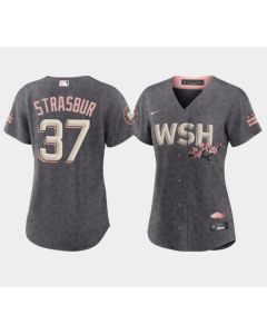 Women's Washington Nationals #37 Stephen Strasburg 2022 Grey City Connect Cherry Blossom Stitched Jersey(Run Small)