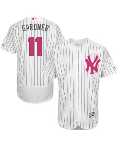 Yankees #11 Brett Gardner White Strip Flexbase Authentic Collection 2016 Mother's Day Stitched MLB Jersey