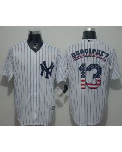 Yankees #13 Alex Rodriguez White Strip USA Flag Fashion Stitched MLB Jersey