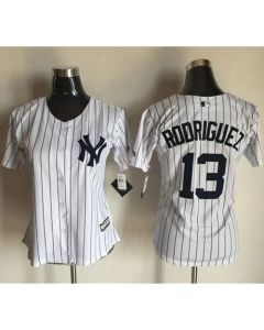 Yankees #13 Alex Rodriguez White Strip Women's Fashion Stitched MLB Jersey
