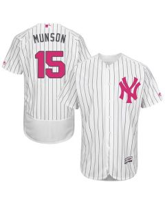 Yankees #15 Thurman Munson White Strip Flexbase Authentic Collection 2016 Mother's Day Stitched MLB Jersey
