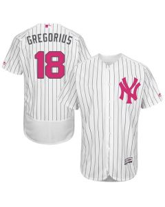 Yankees #18 Didi Gregorius White Strip Flexbase Authentic Collection 2016 Mother's Day Stitched MLB Jersey