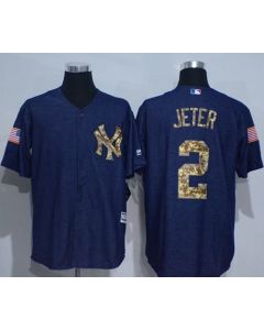 Yankees #2 Derek Jeter Denim Blue Salute to Service Stitched MLB Jersey