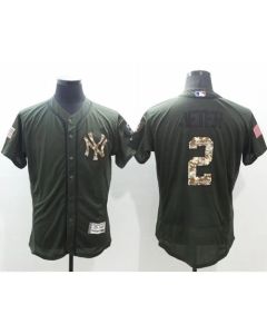 Yankees #2 Derek Jeter Green Flexbase Authentic Collection Salute to Service Stitched MLB Jersey