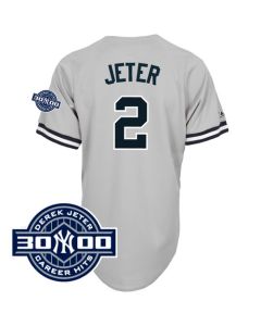 Yankees #2 Derek Jeter Grey W/3000 Hits Patch Stitched MLB Jersey
