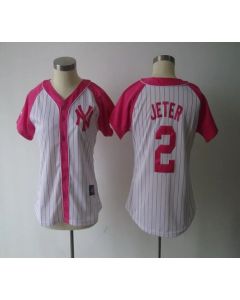 Yankees #2 Derek Jeter White/Pink Women's Splash Fashion Stitched MLB Jersey