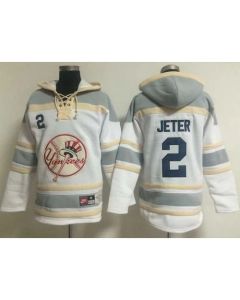 Yankees #2 Derek Jeter White Sawyer Hooded Sweatshirt MLB Hoodie