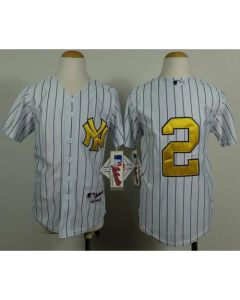 Yankees #2 Derek Jeter White Stitched Youth Fashion Gold MLB Jersey