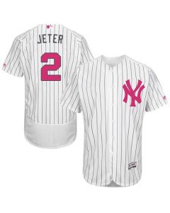 Yankees #2 Derek Jeter White Strip Flexbase Authentic Collection 2016 Mother's Day Stitched MLB Jersey
