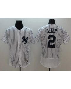 Yankees #2 Derek Jeter White Strip Flexbase Authentic Collection Name On Back Stitched MLB Jersey