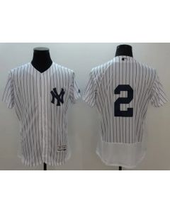 Yankees #2 Derek Jeter White Strip Flexbase Authentic Collection Stitched MLB Jersey