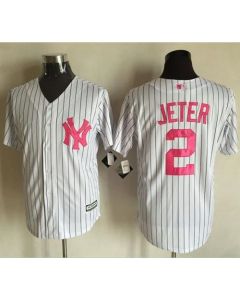 Yankees #2 Derek Jeter White Strip New Cool Base 2016 Mother's Day Stitched MLB Jersey