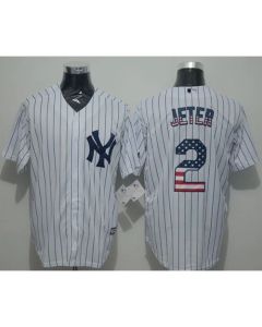Yankees #2 Derek Jeter White Strip USA Flag Fashion Stitched MLB Jersey
