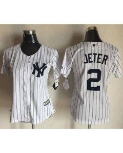 Yankees #2 Derek Jeter White Strip Women's Fashion Stitched MLB Jersey