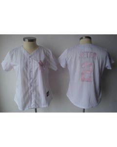 Yankees #2 Derek Jeter White With Pink Strip Women's Fashion Stitched MLB Jersey