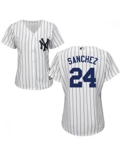 Yankees #24 Gary Sanchez White Strip Women's Home Stitched MLB Jersey