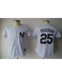 Yankees #25 Mark Teixeira White Strip Women's Fashion Stitched MLB Jersey