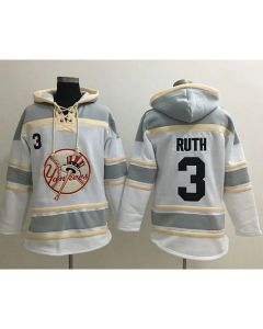 Yankees #3 Babe Ruth White Sawyer Hooded Sweatshirt MLB Hoodie
