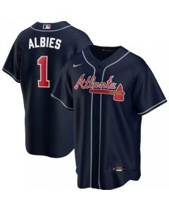 Youth Atlanta Braves #1 Ozzie Albies Navy Cool Base Stitched Jersey